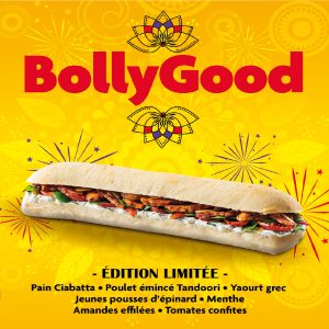 photo du sandwich bollygood sur fond jaune coloré