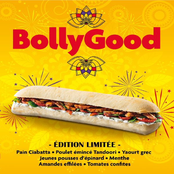 photo du sandwich bollygood sur fond jaune coloré